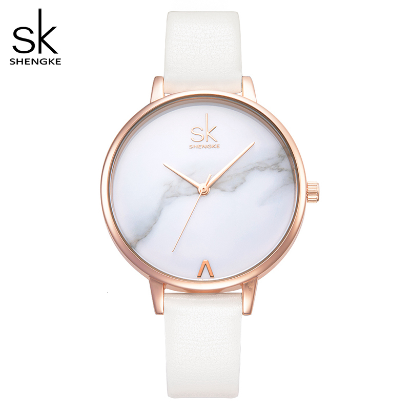 

Shengke Top Brand Fashion Ladies Watches Leather Female Quartz Watch Women Thin Casual Strap Watch Reloj Mujer Marble Dial SK LY191209, Black