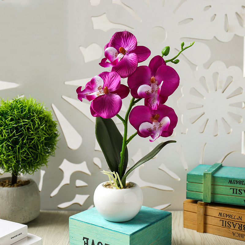

Artificial Flower 4Heads Fake Potted Plant Phalaenopsis Bonsai Home Office Decor, Jh1175