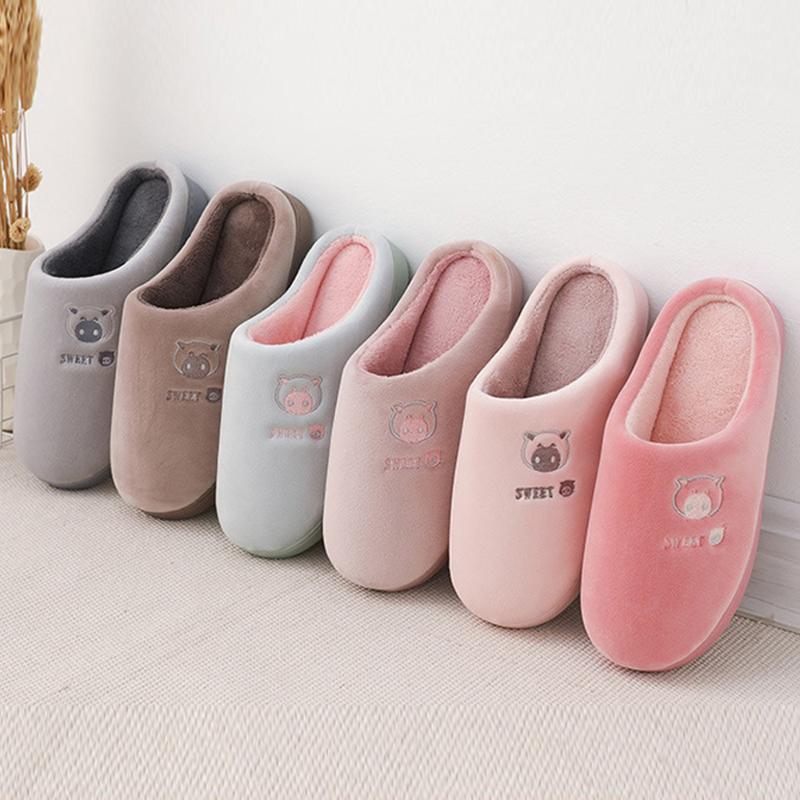 

Household cotton slippers women winter indoor non-slip cute warm couple new men's home cartoon moon shoes, Gray