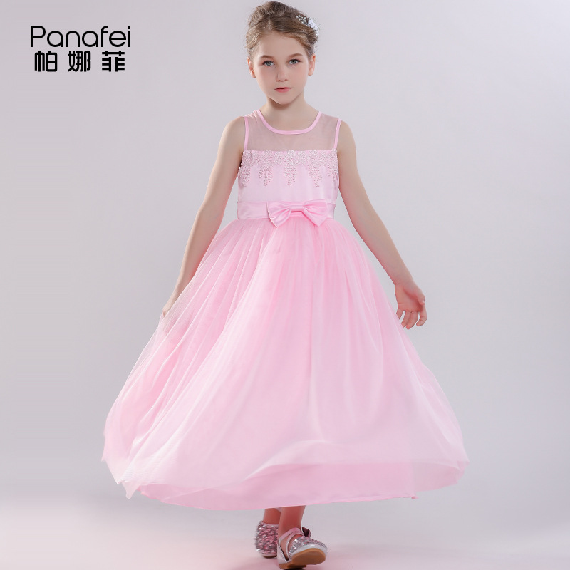 panafei Girls Party Ball Gown Embroidered Tulle Bow Tie Princess Dress 2-12Y