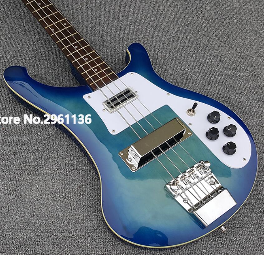 

Promotion!! RIC 4 Strings Blue Burst 4003 Electric Bass Guitar Rosewood Fingerboard Triangle White Pearl Inlay, Chrome Hardware