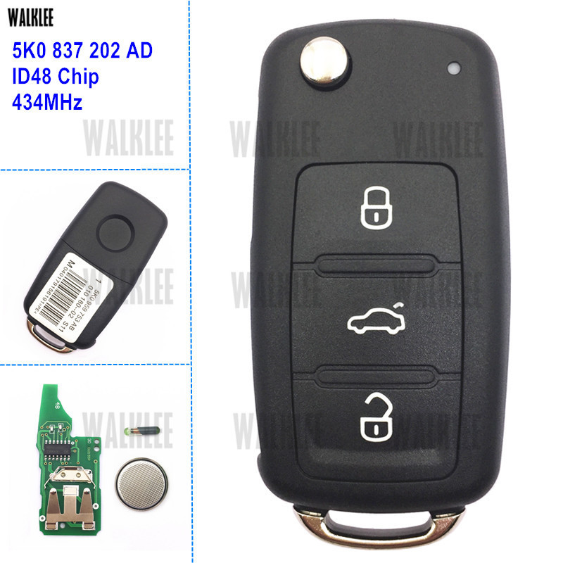 

3 Buttons Remote Key Fit For Vw/volkswagen Caddy Eos Golf Jetta Beetle Polo Up Tiguan Touran 5k0837202ad 5k0 837 202 Ad