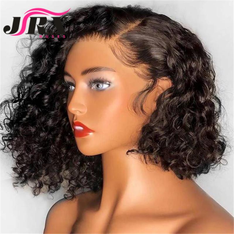 

Water Curly Short Bob Human Hair Wigs Pre plucked Side Part Brazilian Remy 13*4 Lace Front Human Hair Wigs Bleached Knots, As pic