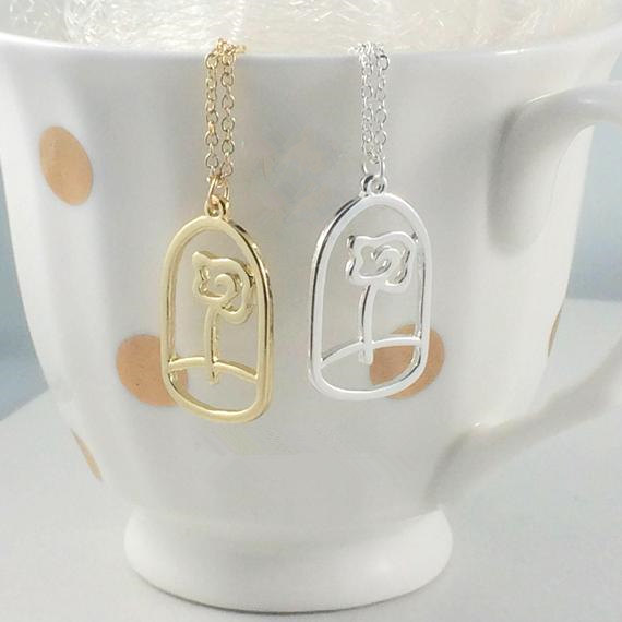 

30 Hollow Le Petit Little Prince sign Necklace Enchanted Rose in Terrarium Rose Flower Symbol love Fairy Tale Pendant Necklace