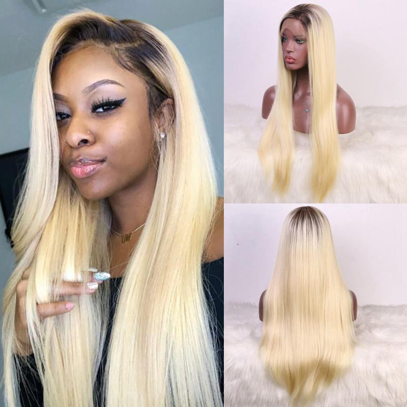 

OLEY Hair Blonde Wig Glueless Synthetic Lace Front Wig High Density Heat Resistant Long Straight Red Ombre Wigs For Black Women