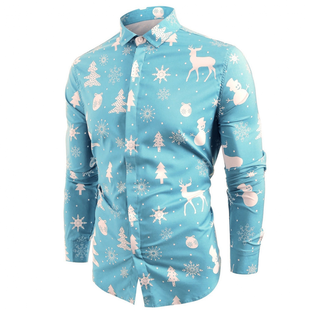 

Christmas Mens Blouse Autumn Xmas Clothes Shirts Men Cotton Fitness Long Sleeve Christmas Trees Printed Shirt Blouses Top -3XL, Black