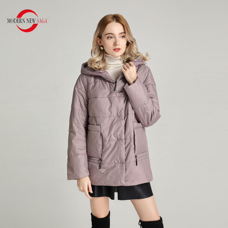 

MODERN NEW SAGA 2020 Women Jacket Spring Cotton Padded Jacket Hooded Autumn Women Coat Casual Woman Parka Puffer Big Size, Bt-1 dark grey
