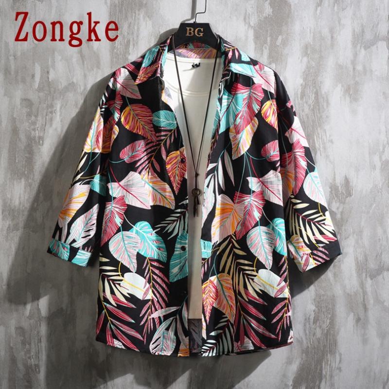 

Zongke 2020 New Spring Floral Casual Shirt Men Slim Fit Cotton Male Half Sleeve Shirts Men Fashion Brand Plus Size -5XL, Black