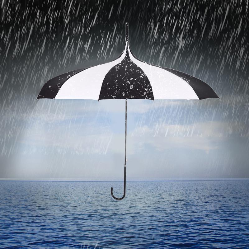 

Black and White Rain Umbrella Women Big Large long Handle Gothic Classical Windproof Tower Pagoda Style Umbrella, Other