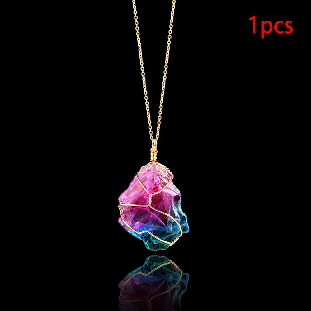

Mood Changing Stone Necklace Irregular Natural Crystal Chakra Rock Colorful Stone Quartz Pendant Necklace