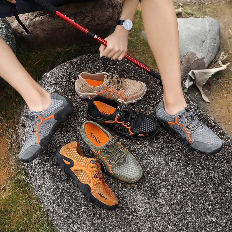 

Men Mesh Aqua Shoes Outdoor Professional Non-slip Durable Trekking Upstream Shoes Male Cool Hiking Wading Water Sports Sneakers