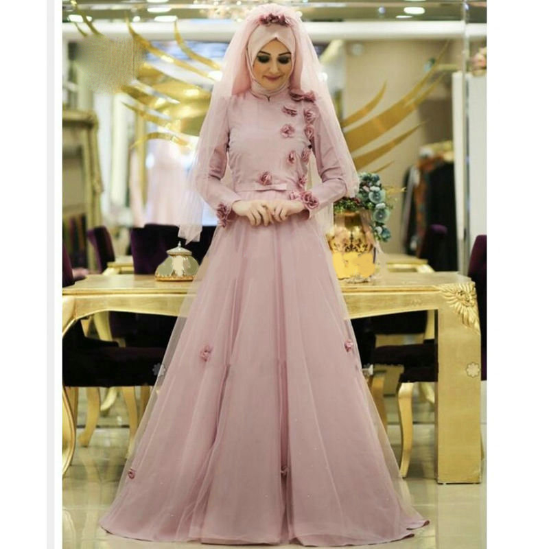 

Luxury Arabic Evening Dresses With Long Sleeves High Collar Formal Evening Gowns Formal Party Prom Dresses, Gray