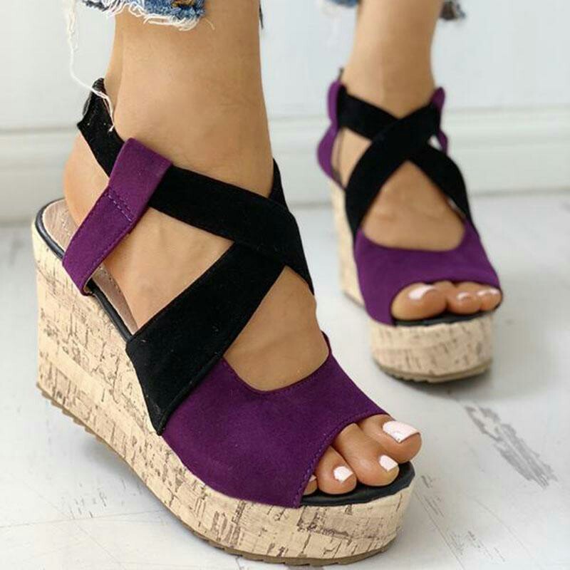 

2020 Women Wedges Sandals Summer High Heels Mixed Colors Ladies Shoes Open Toe Cross Strap Platform Gladiator Female Sandals, Green