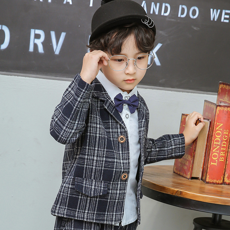 

Boy Suits England Style Boys Blazer Long Sleeve Plaid for Kids Clothes