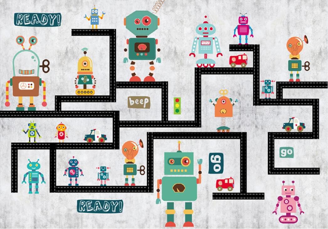 

3d room wallpaper custom photo mural Hand-painted robot background wall for children's room wallpaper for walls 3 d, Non-woven fabric