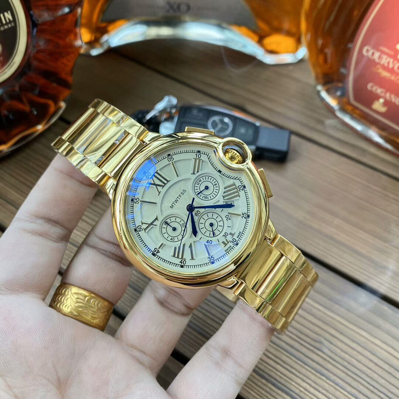 

All small dials Work Mens Watches Sports Chronograph Stopwatch Quartz Watch Stainless Steel band for men's gift Wristwatches, Slivery;brown