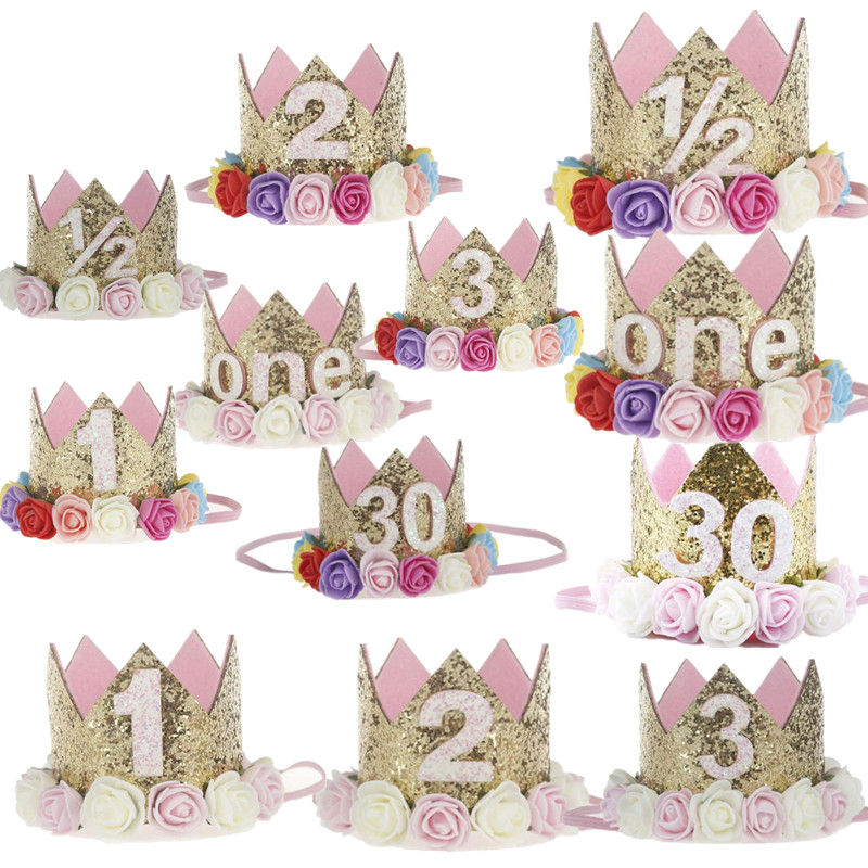 

Happy First Birthday Party Hats Decor Cap One Birthday Hat Princess Crown 1st 2nd 3rd Year Old Number Baby Kids Hair Accessory