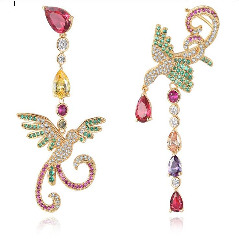 

FashionCopper Gold Multi Color Zircon Phoenix Drop Dangle Earring For Women Animal Bijoux Brinco Statement Earring Wedding Jewelry TM