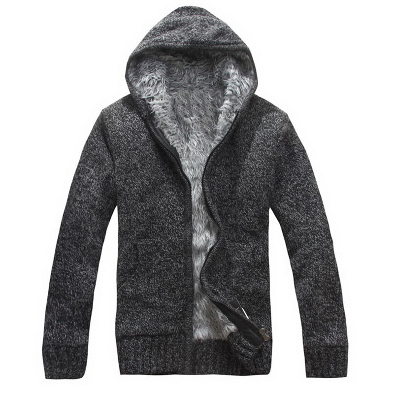 

Nice Winter Men Zipper Sweatercoat Fleece Hooded Knitted Sweaters Jacket Outwear Casual Thick Warm Cardigan Coats Sweatshirts, Black
