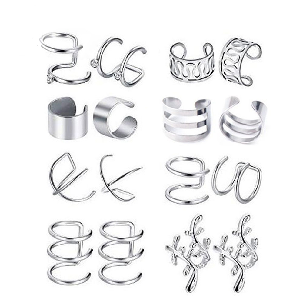 

8 pairs/set Punk Men's Non Piercing Ear Clip Earrings Stainless Steel Earrings Jewelry Set Wholesale