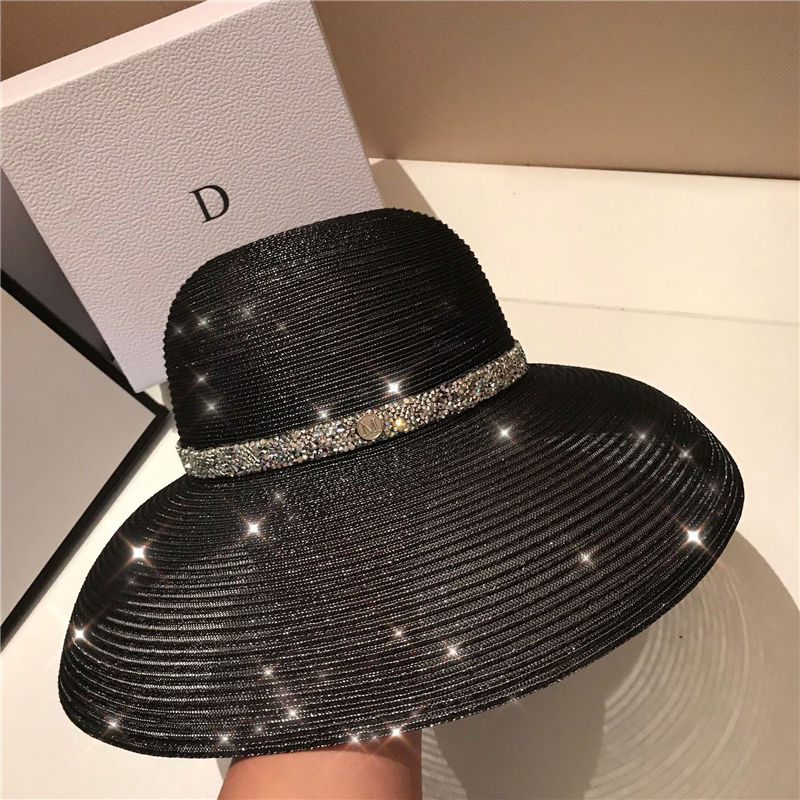 

High Quality Elegant Anti-UV Hats Womens Wide Brim Hats Holiday Beach Hat High Quality Sun Hat Tide Black Fisherman Hats, As pic