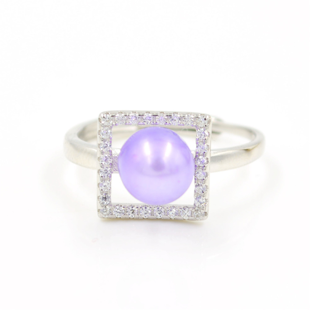 S925 Silver Ring Accessories Pearl finger ring with DIY movable mouth adjustable zircon square silver ring PS4MJZ044-image-446640033