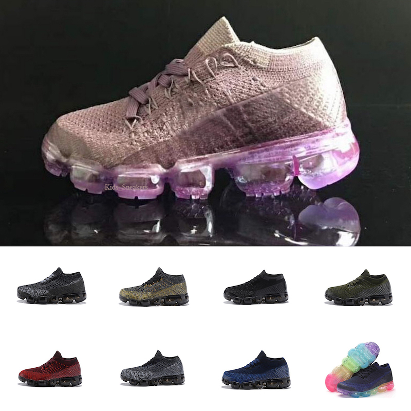 

2018 kids VM fly Running Shoes Children Athletic Shoes Boys Girls Kids Training Black orange purple Black Sports Sneaker shoes Size 28-35