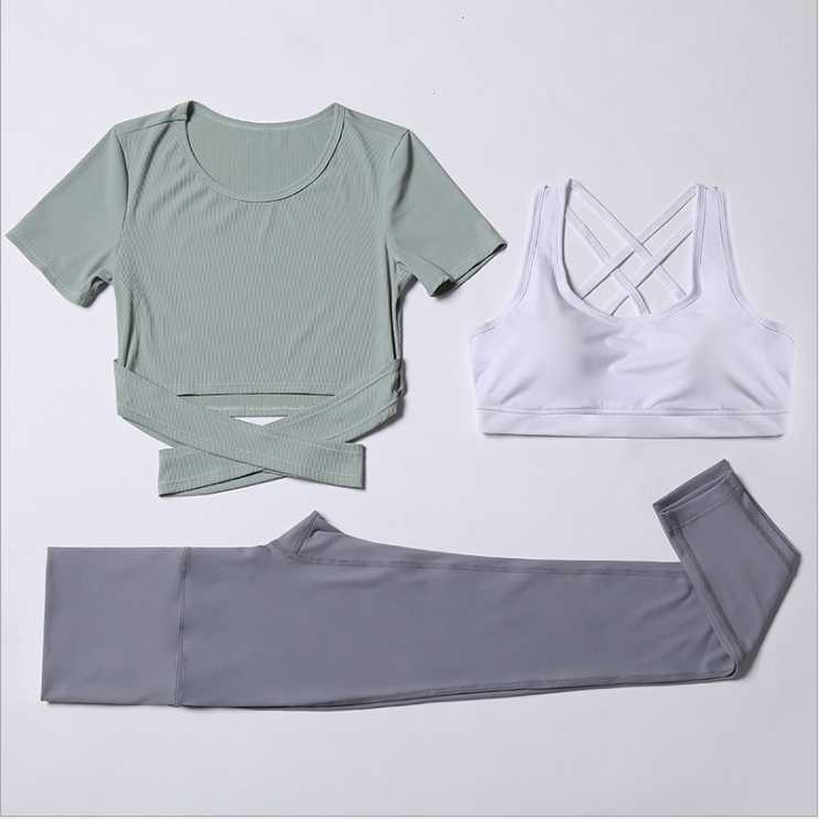 

Summer Women Yoga Three-piece Set Fitness Workout Running Tops Short Pants Sexy Yoga Jogging Suits