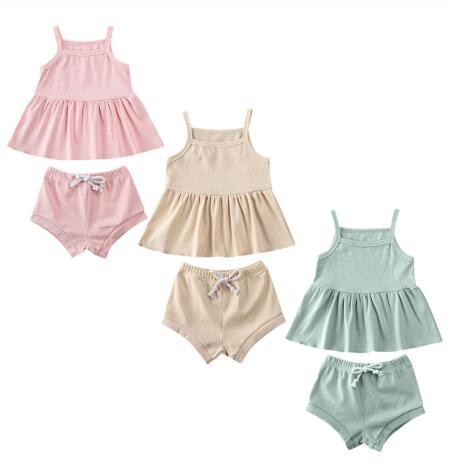 

Baby Clothes Outfits Spring Summer Blue Pink Cotton Sleeveless Girls Set Vest Shorts Set Girls 2pcs Clothing