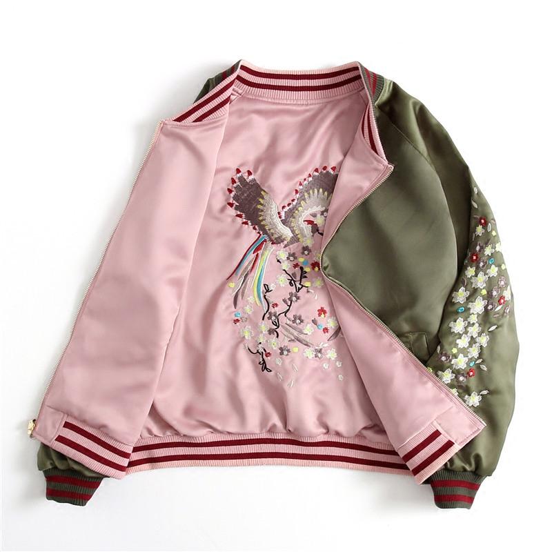 

Loose Korean Style Embroidered Jacket BF Students Two Faces Wearing Jackets Yokosuka Satin Flying Baseball Coat Overcoats, Two side wear