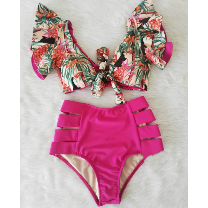 

High Waist Bikini Set Swimwear Women Swimsuit Sexy Push Up Biquini Ruffle Bikinis Floral Printed Feminino 2020 Bathing Suit