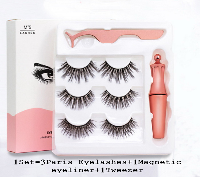 

Magnetic Eyelashes And Eyliner Set 3Pairs EyeLashes+1Magnetic Eyeliner+1Tweezer False Eyeliner Collection Set Reusable Eyelash No Glue Neede