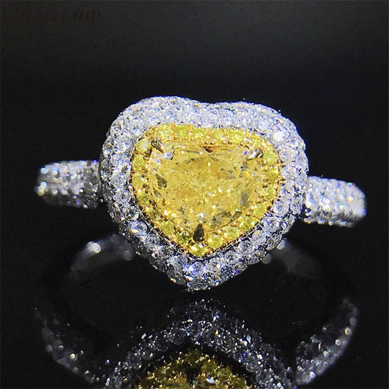 

choucong Color separation Heart Shape Ring 925 sterling Silver 5A cz Engagement Wedding band Rings For Women Party Jewelry
