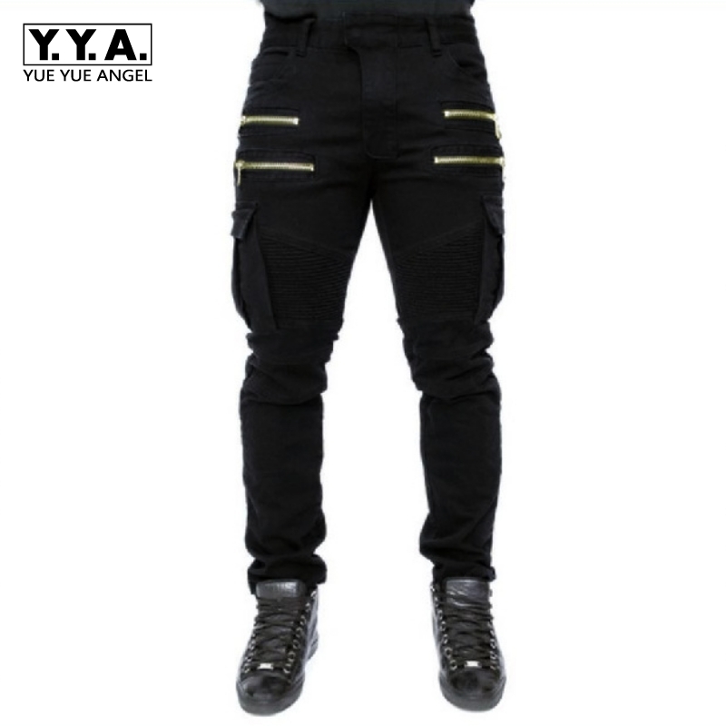 

New Dry Mens Pocket Full Length Men Hip Hop Joggers Pants Plus Size Trousers Male Zipper Fold Stretch Jeans Cotton, Black