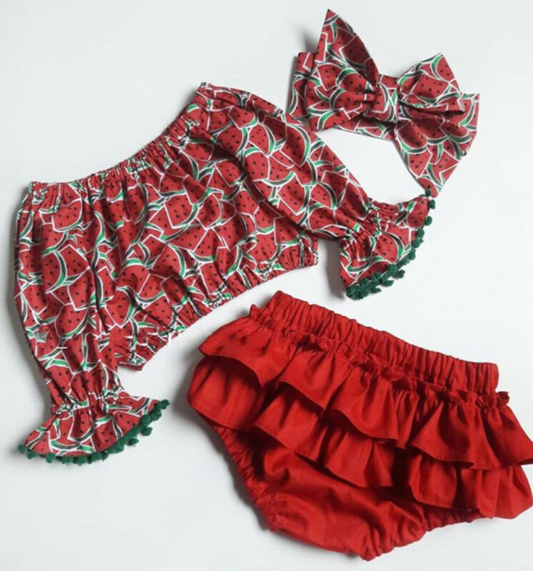 

UK Summer Newborn Baby Girl Watermelon Clothes Tops Ruffle Shorts Pants Outfits, As pic