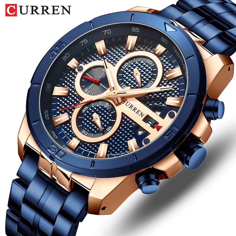 

luxury watch CURREN Brand mens watch 30M Waterproof Calendar Quartz Six-pin Fashion Men's Steel Band Watch Wholesale free DHL, Gold