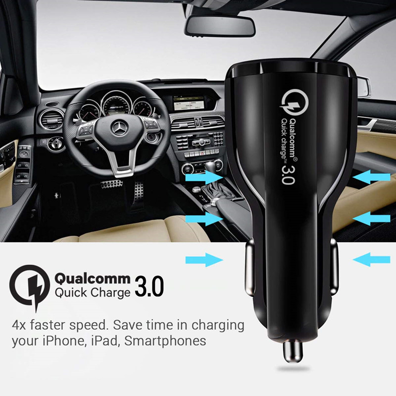 

Universal QC 3.0 Car USB Charger Quick Charging Adpter Phone Charger 2 Port USB Fast Car Charger for Iphone Samsung Tablet Car USB Chargers