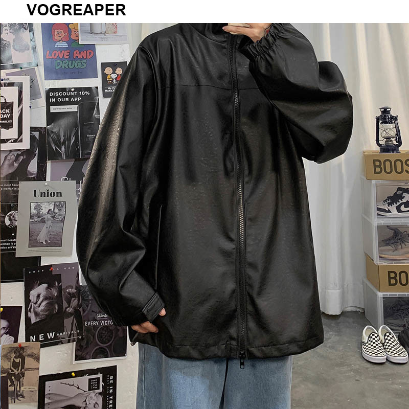 

Autumn Fashion Streetwear Loose Zipper PU Jackets Stand Collar Windbreaker Harajuku Vintage Jackets Oversize Bomber 5XL, Beige