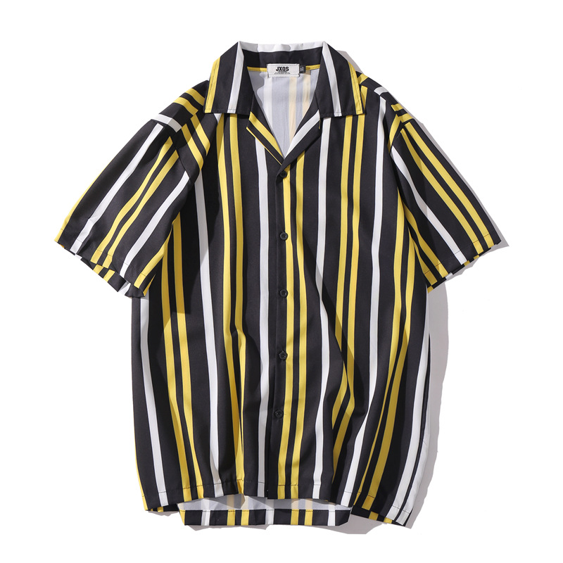 

Women Yellow Black Stripe Blouse Summer Female Shirts Fashion Streetwear Girlfriend Short Sleeve Spring Stylish Loose Clothes