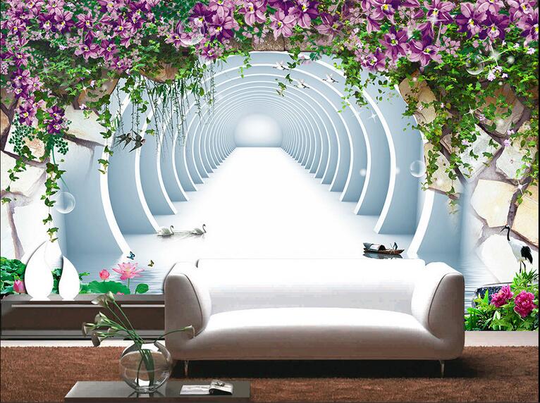 

WDBH 3d wallpaper custom photo Flowers lotus leaf space brick wall living room painting Home decor 3d wall muals wall paper for walls 3 d, Non-woven