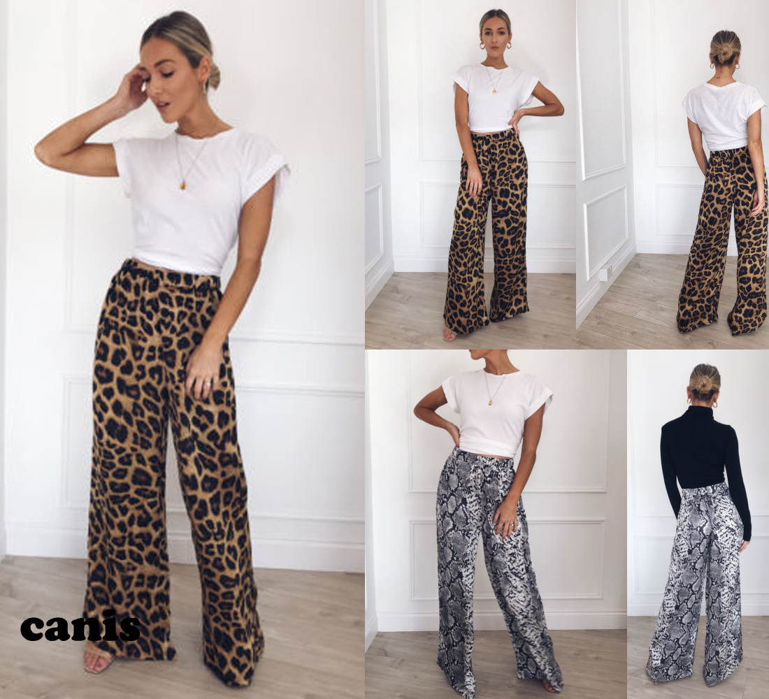 New Sexy Women Sexy Leopard Printed Pants Palazzo Wide Leg Trousers Long Loose Baggy Casual Pants Trousers-image-481307136