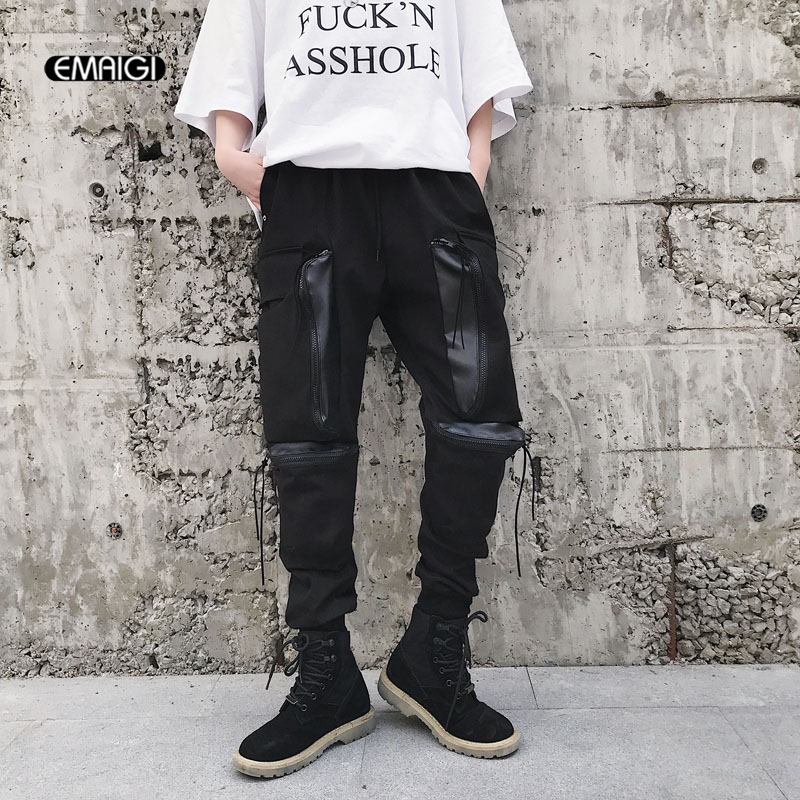 

Men Multi-pocket Fashion Casual Pants Biker Male Dark Black High Street Hiphop Dancing Harem Pants Joggers Trousers Sweatpants