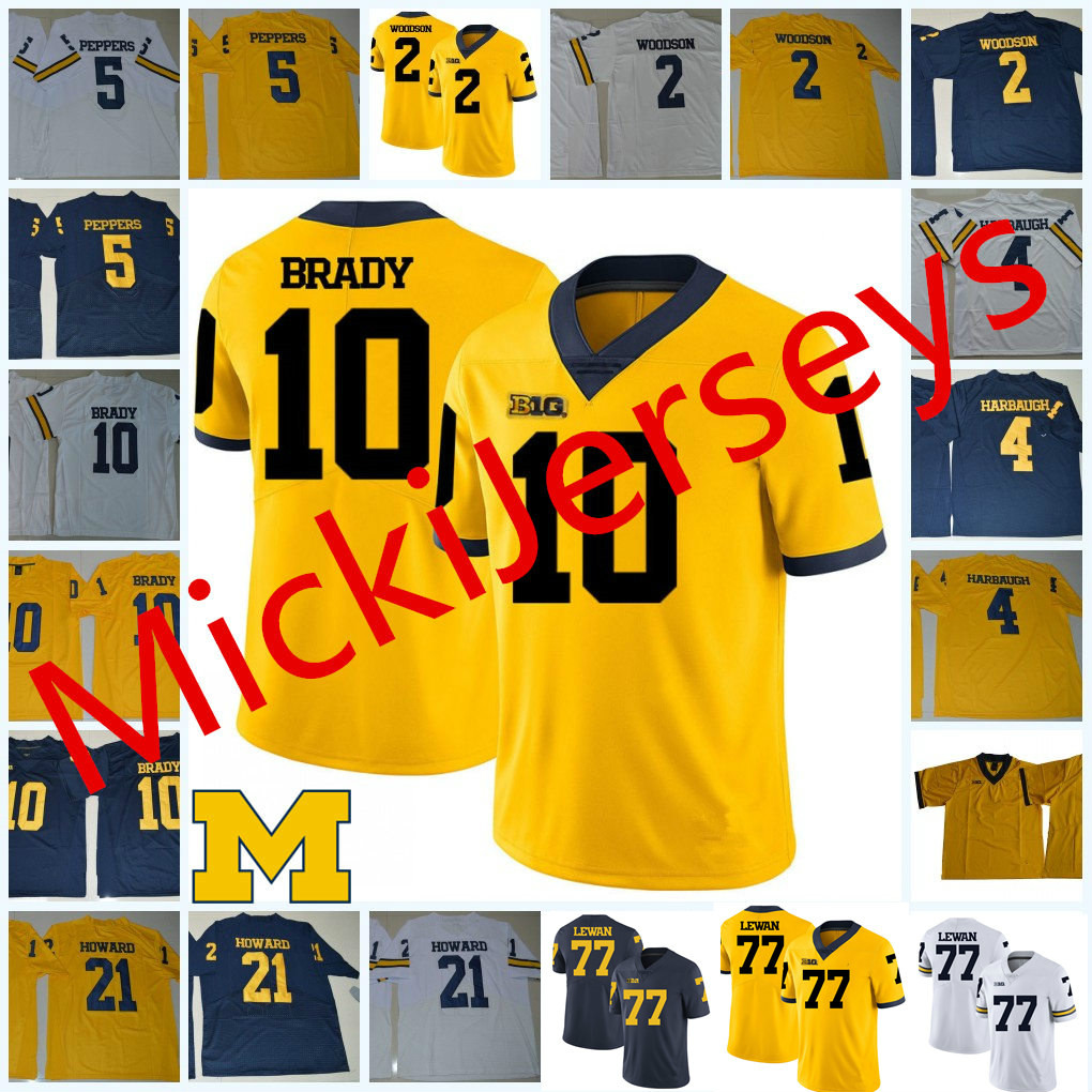 

Mens NCAA Michigan Wolverines Jim Harbaugh College Football Jersey Charles Woodson Tom Brady Jabrill Peppers Taylor Lewan Wolverines Jerey, Black;red