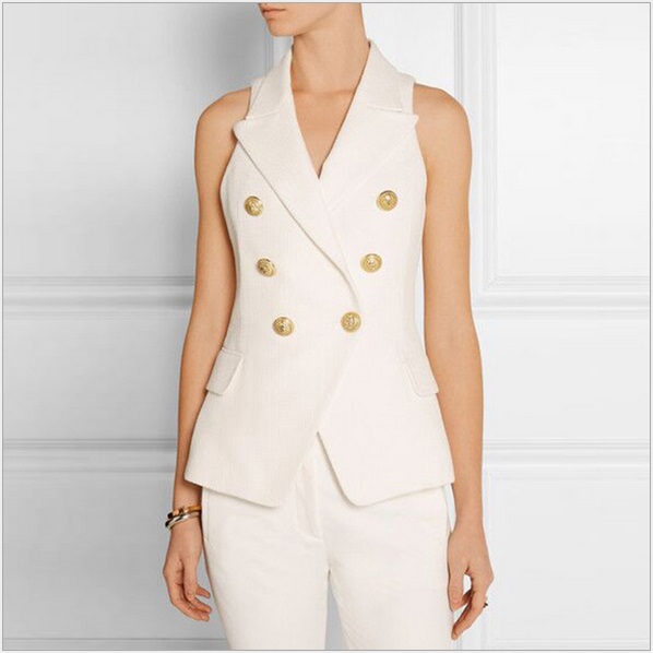

Top Quality Original Design Women's Ladies Classic Double-Breasted Vest Metal Buckles Sleeveless Blazer Outwear Business Wear 1880, Black;white