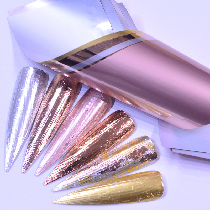 

5PCS/Pack Rose Gold Holographic Nail Foils Starry Sky Glitter Nail Art Transfer Stickers Paper Art Tips, 08-2