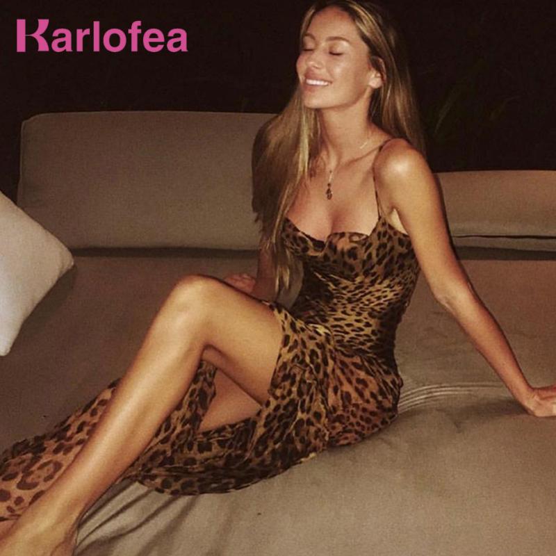 

Karlofea Sexy Leopard V Neck Spaghetti Strap Maxi Dress Women Chiffon Beach Floor Length Dress Vestido Sundress New Club, Brown