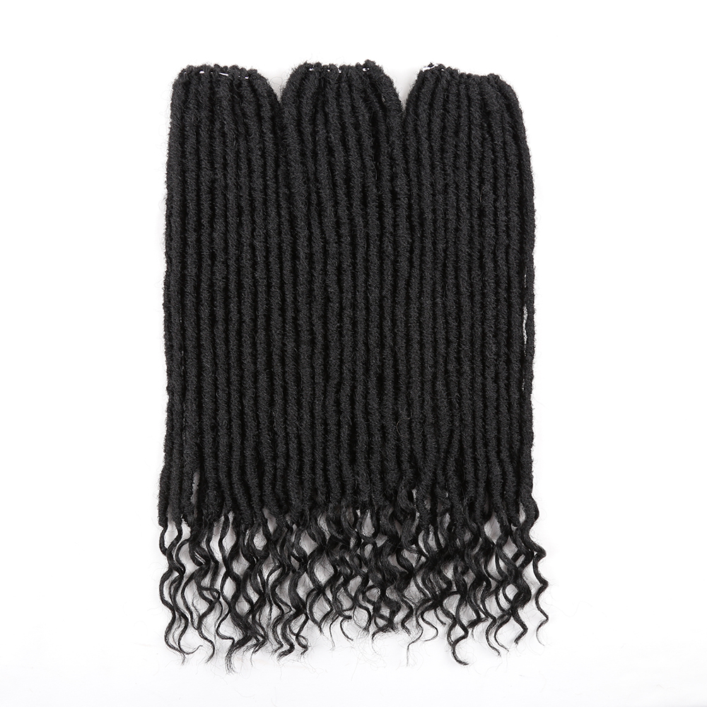 

18 Inch Soft Natural Black Kanekalon Synthetic crochet Soul Goddess Locs Extensions with Curly End Braiding Hair For Women, #1
