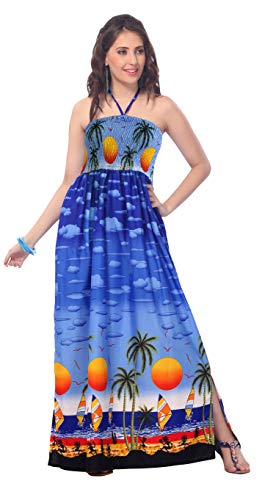

LA LEELA Women's  Beach Dress Tube Dress, Blue_o882