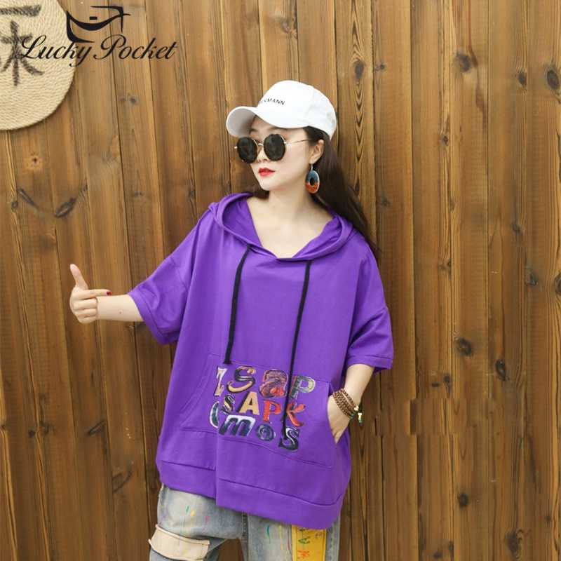 

2020 Women Summer Fashion New purple Short Hoodies Top Female Letter Print Solid Color Casual Short Sleeve Sweatshirts QL407, Black