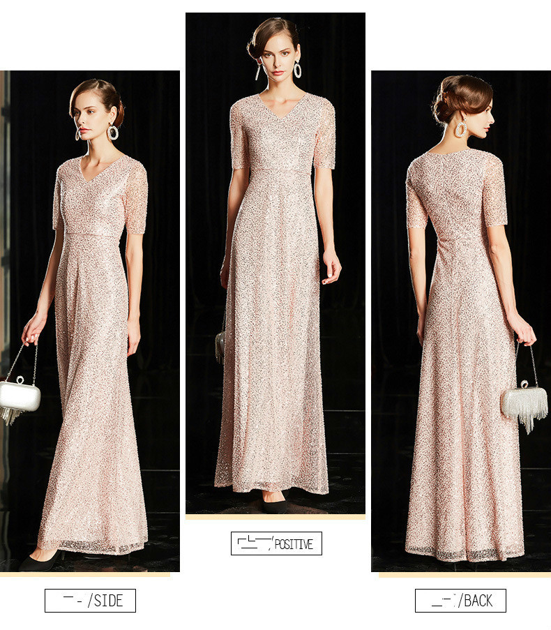 kadinlar abiye pembe yuksek uc pullu boncuk v yaka fermuar kapatma kisa kollu balo abiye sleee robe de soiree uzun elbise rbwedding magazasindan